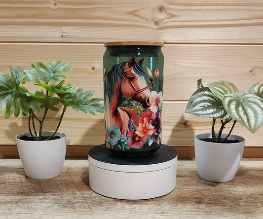 Floral Horse Glass Cup