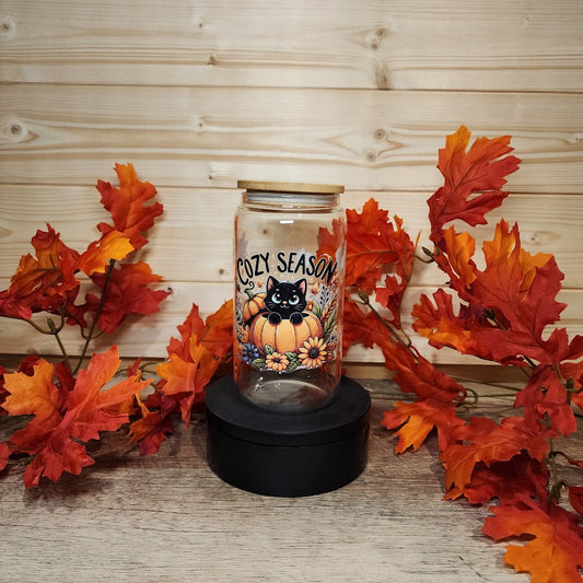 Black Cat Cozy Season Glass Cup