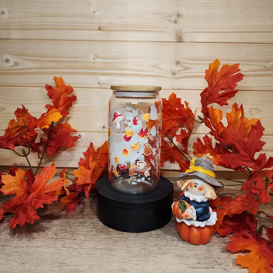 Hello Autumn Leaves Glass Cup