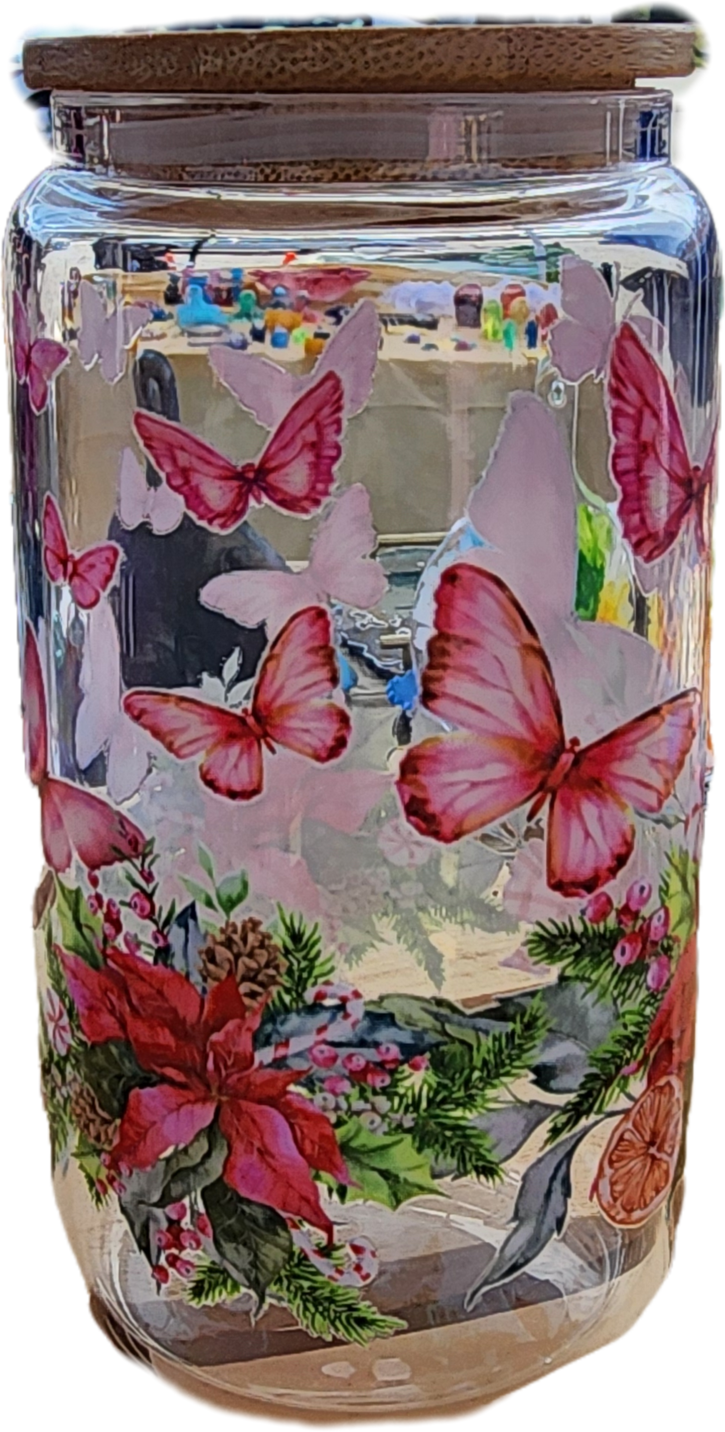 Pink Christmas Butterfly Glass Cup