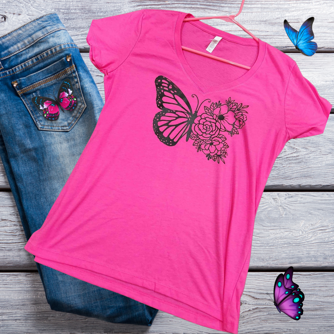 Butterfly V Neck Tee