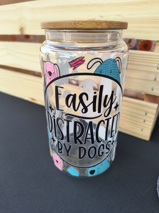 Easily Distracted By Dogs Glass Cup