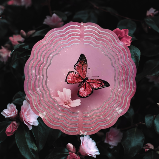 Pink Butterfly Wind Spinner