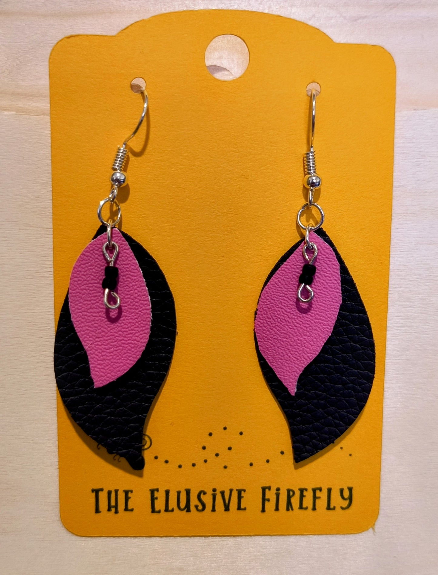 Black & Pink Faux Leather Earrings