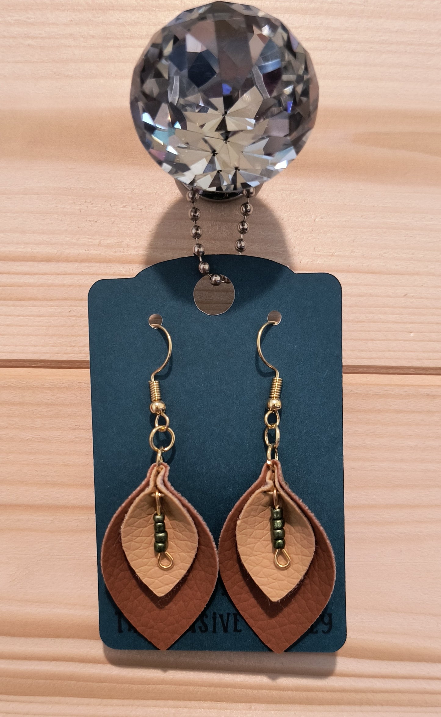 Emerald & Tan Shell Faux Leather Earrings