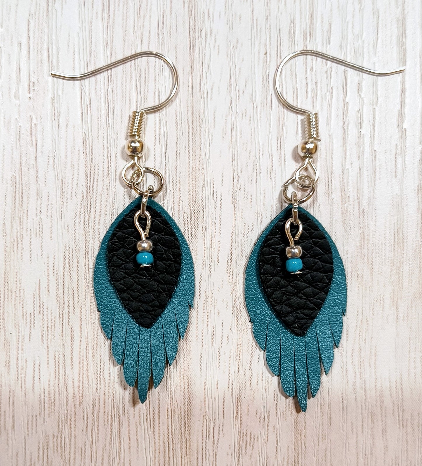 Black and Teal Faux Leather Earrings