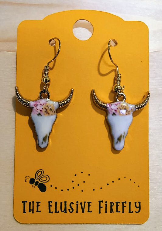 Pink & Gold Floral Cow Skull Jewelry